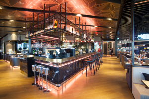 shelving and bar decorations